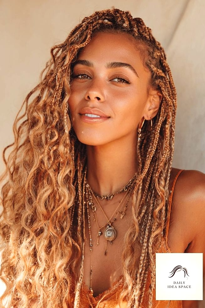 Ash Blonde Boho Braids with Beach Waves