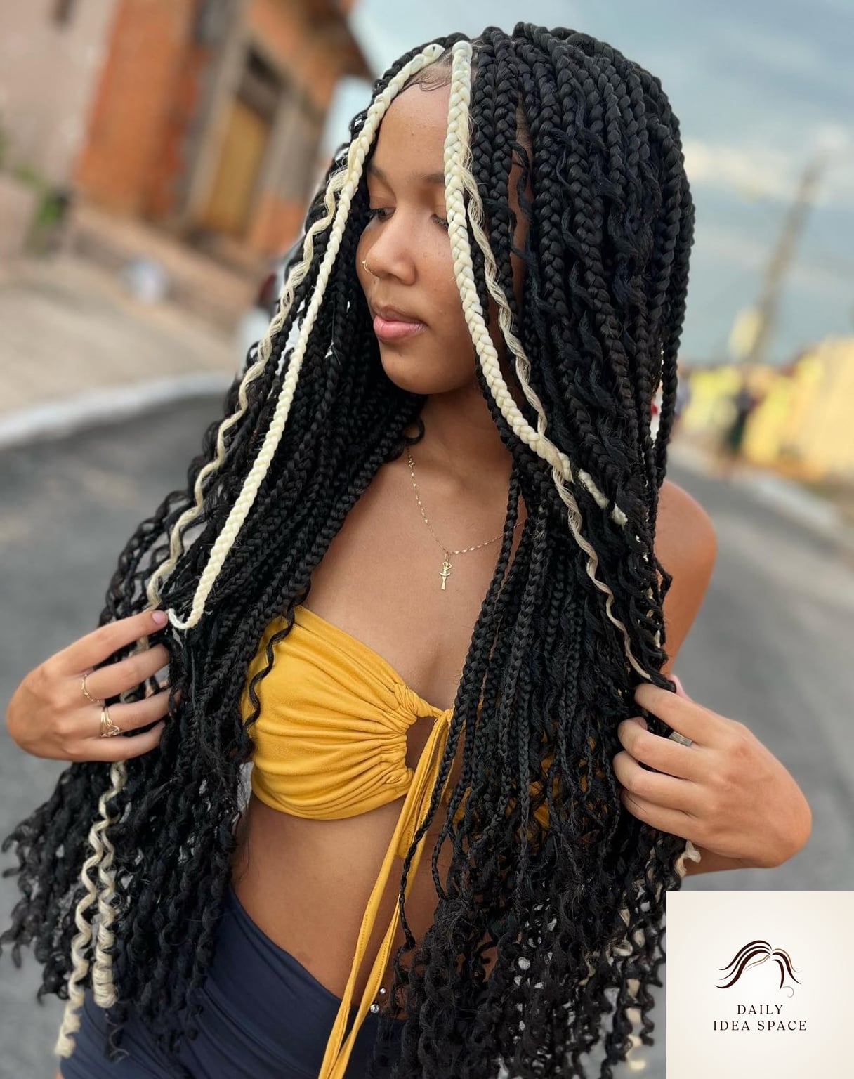 25 Blonde Braids Ideas That Are Going Viral on Pinterest Right Now 2 Black Braids with Blonde Money Pieces