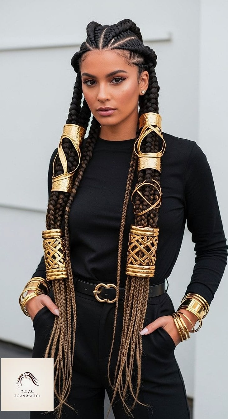 Bohemian Braids with Gold Cuffs and Beads