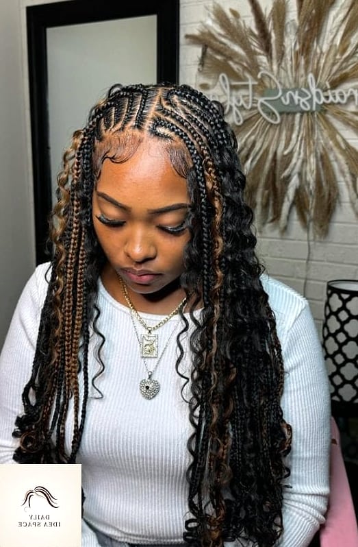 27 Boho French Curl Braids Ideas That Every Stylist Needs to See 15 Bohemian Fulani Braids with Curls
