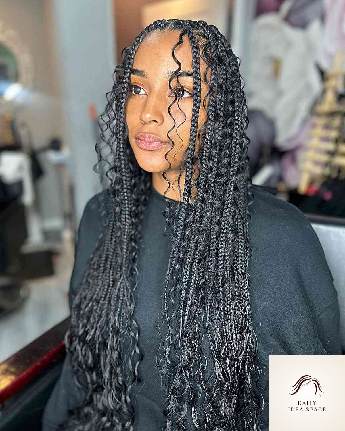 27 Boho French Curl Braids Ideas That Every Stylist Needs to See 13 Bohemian Knotless Box Braids with Loose Curls