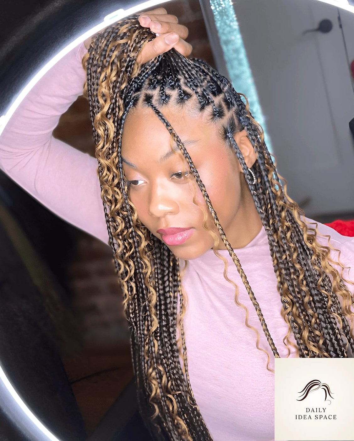 Boho Braids with Loose Curly Bangs
