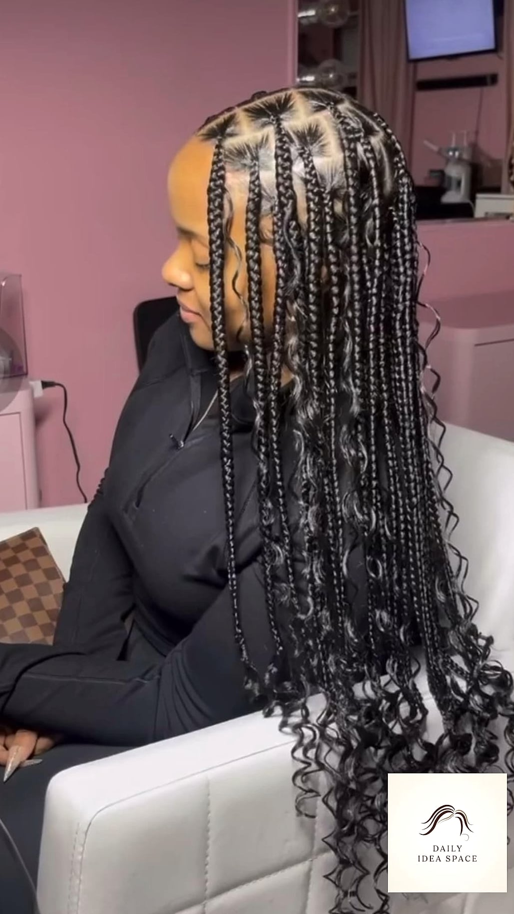 Boho Knotless Braids With Curly Ends