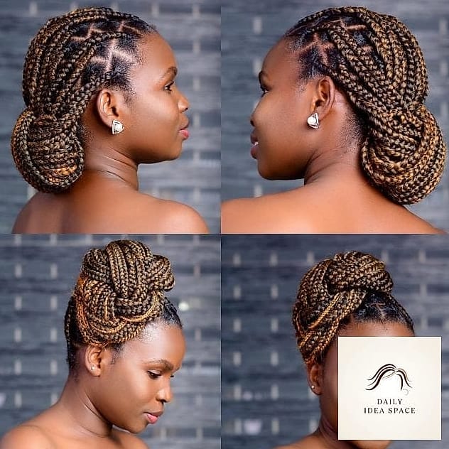 Box Braids Updo with Face-Framing Pieces