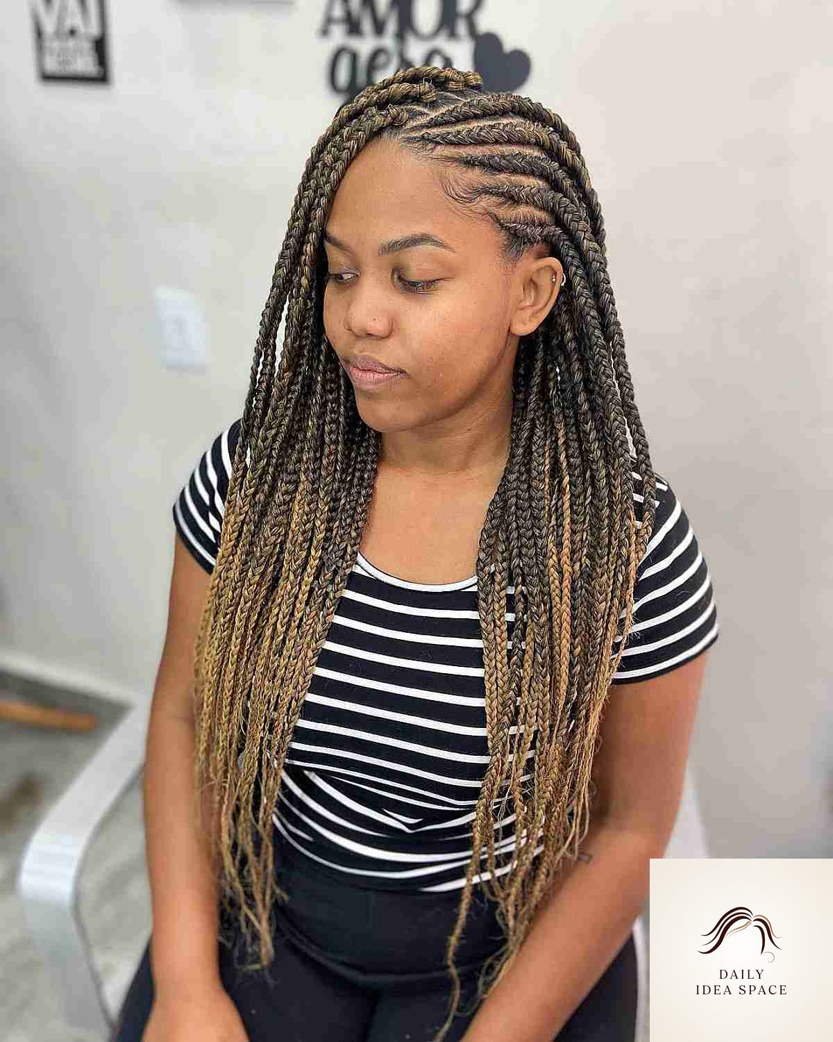 20 Lemonade Braids Hairstyles Ideas That Will Make You Book Your Appointment Immediately 5 Brunette Lemonade Braids with Blonde Highlights