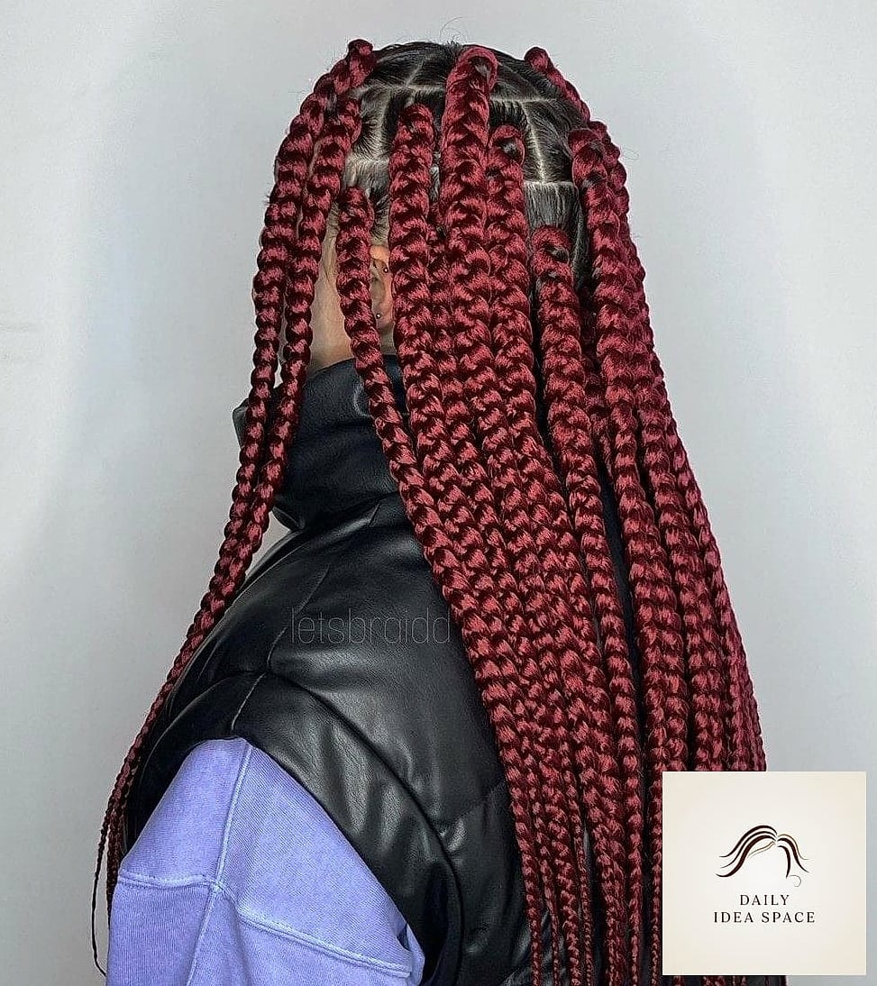28 Jumbo Box Braids Looks You'll Want to Screenshot Immediately 21 Burgundy Jumbo Braids