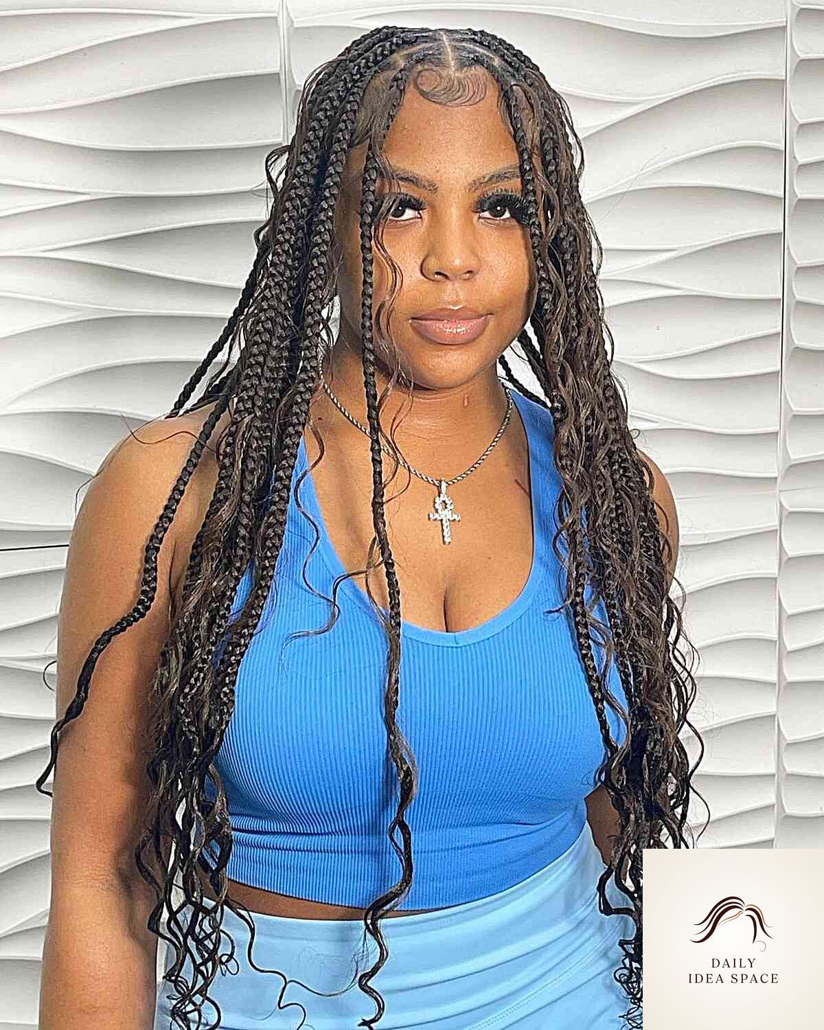 Center-Parted Brown Boho Box Braids