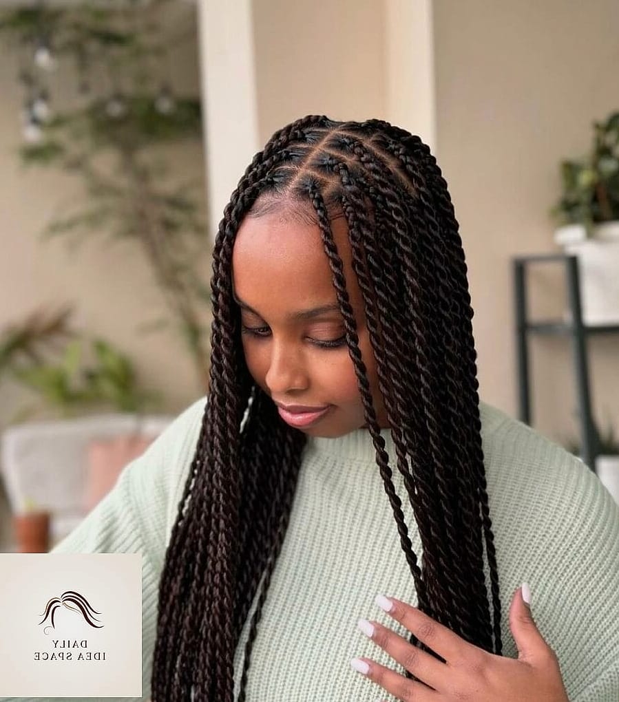 Chunky Twist Braids with a Middle Part