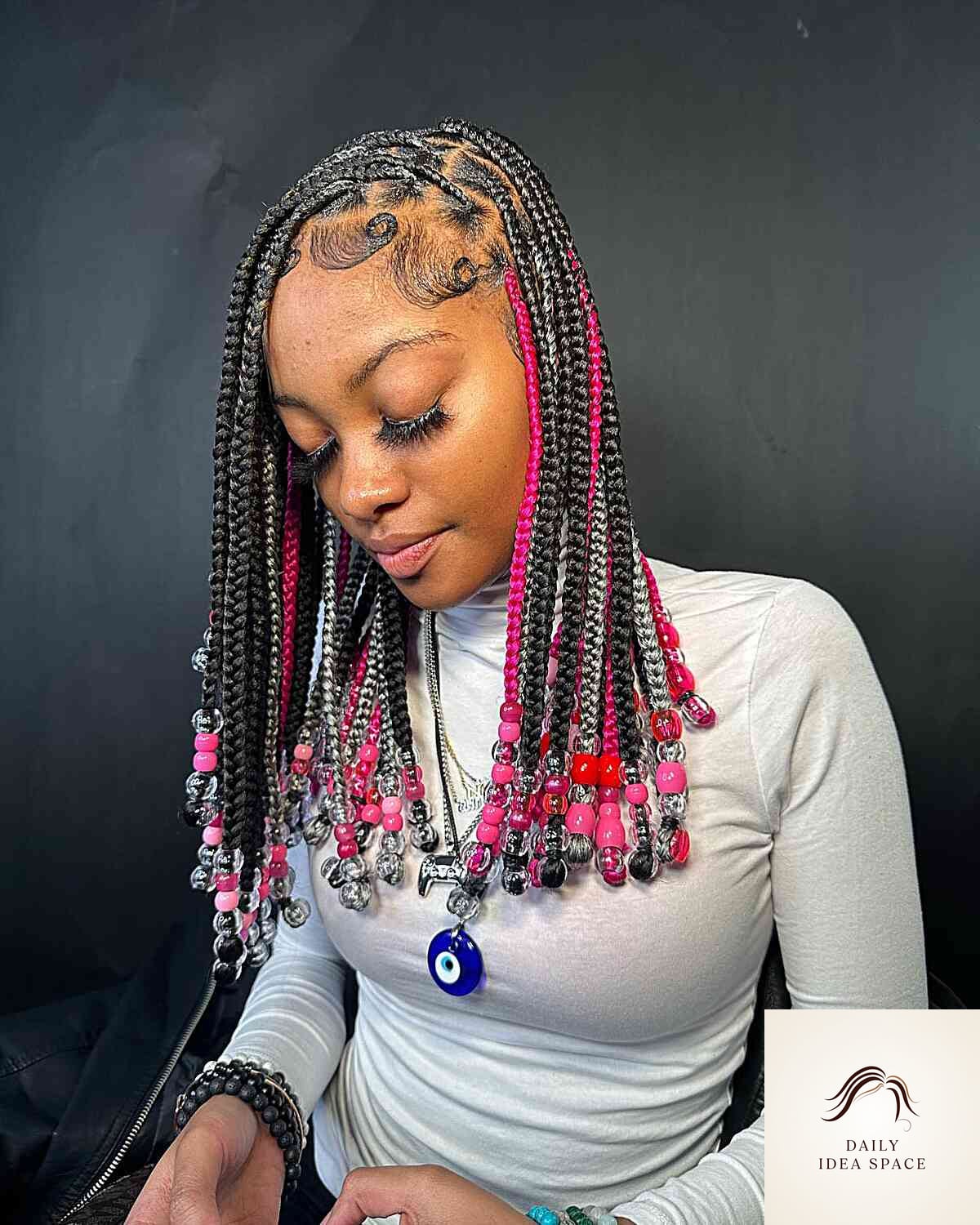 20 Braids Ideas That Are Breathtakingly Beautiful 19 Colored Braids and Beads with Sleek Edges