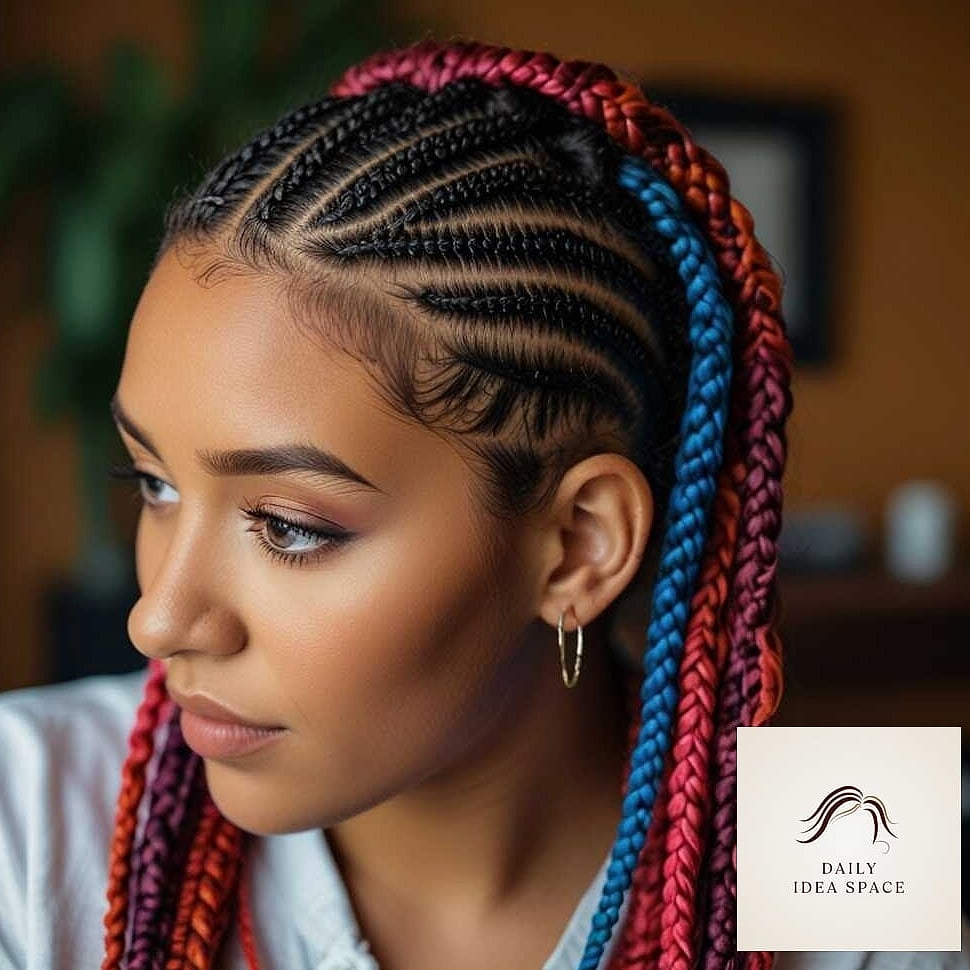 23 Big Cornrows Hairstyles Inspo Ideas Worth Pinning Immediately 9 Cornrows With A Bold Color Pop