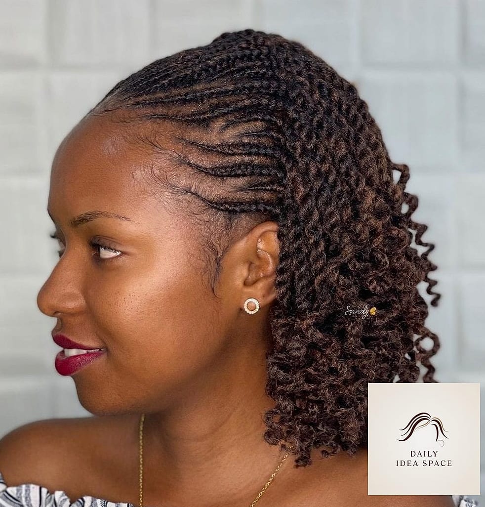 Cornrows with a Curly Afro Puff