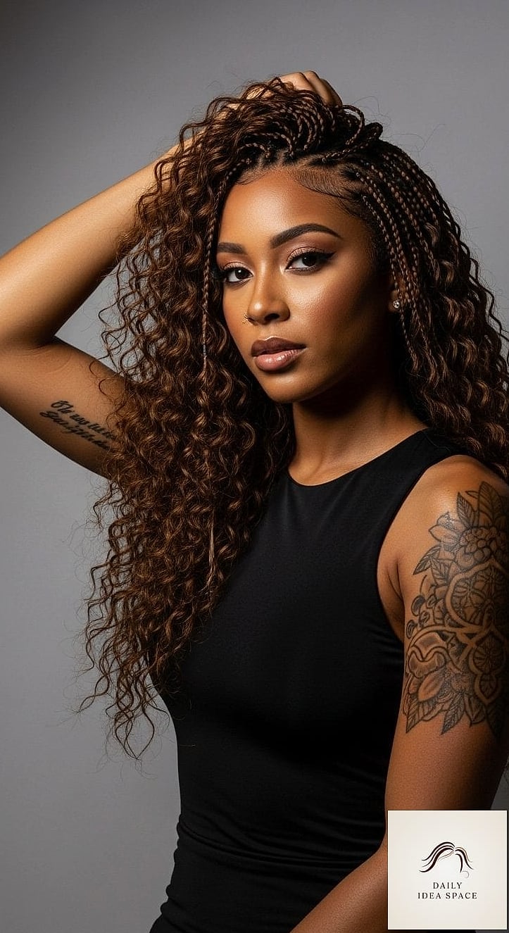 27 Boho Braids Hairstyles Ideas Every Woman Needs to See 14 Curly Boho Braids with a Deep Side Part