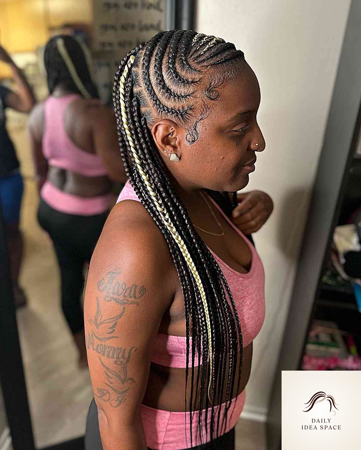 Curved Lemonade Braids with Blonde Accent