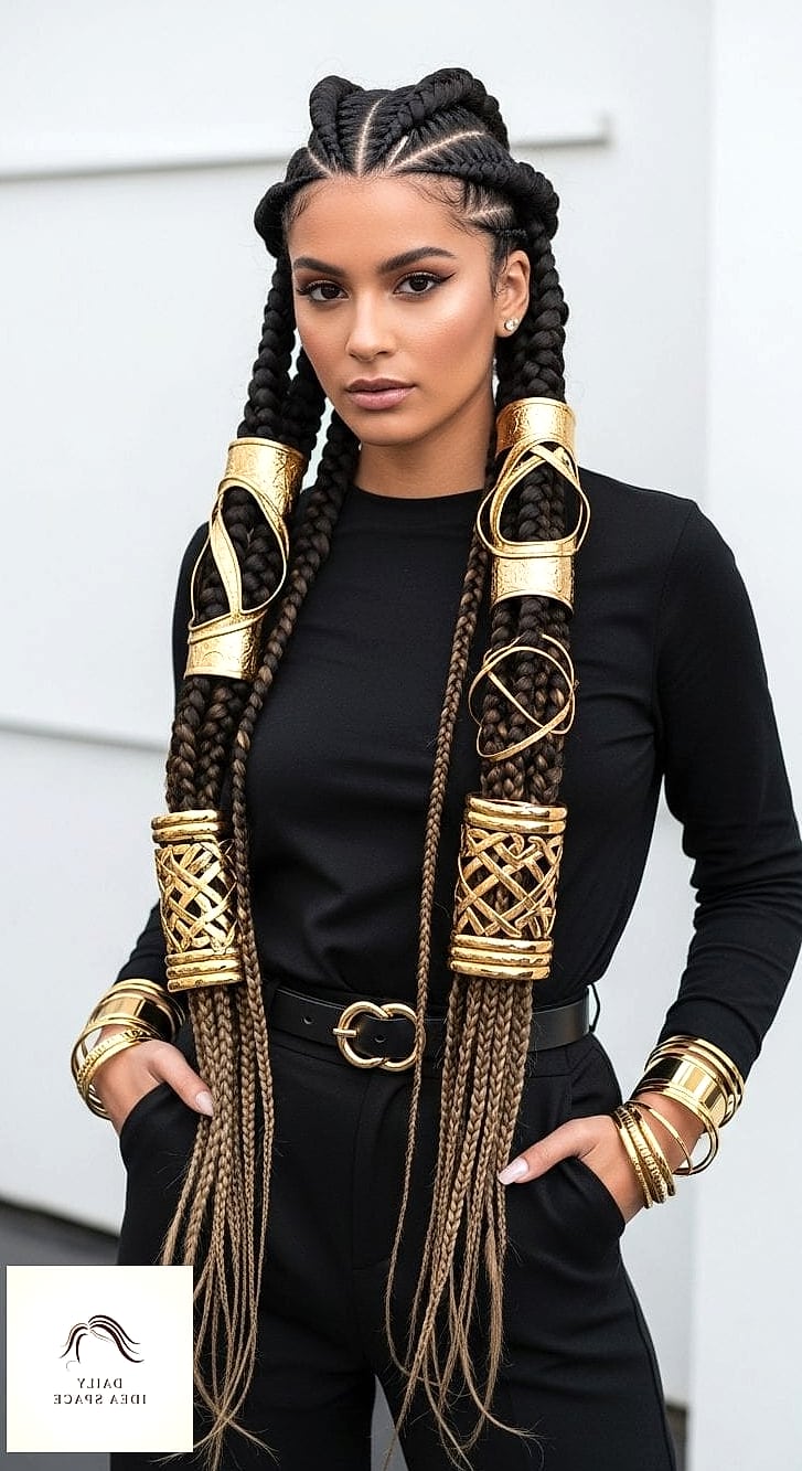 25 Goddess Braids Hairstyles Ideas That Are Dreamy and So Inspiring 23 Goddess Braids with Metallic Cuffs