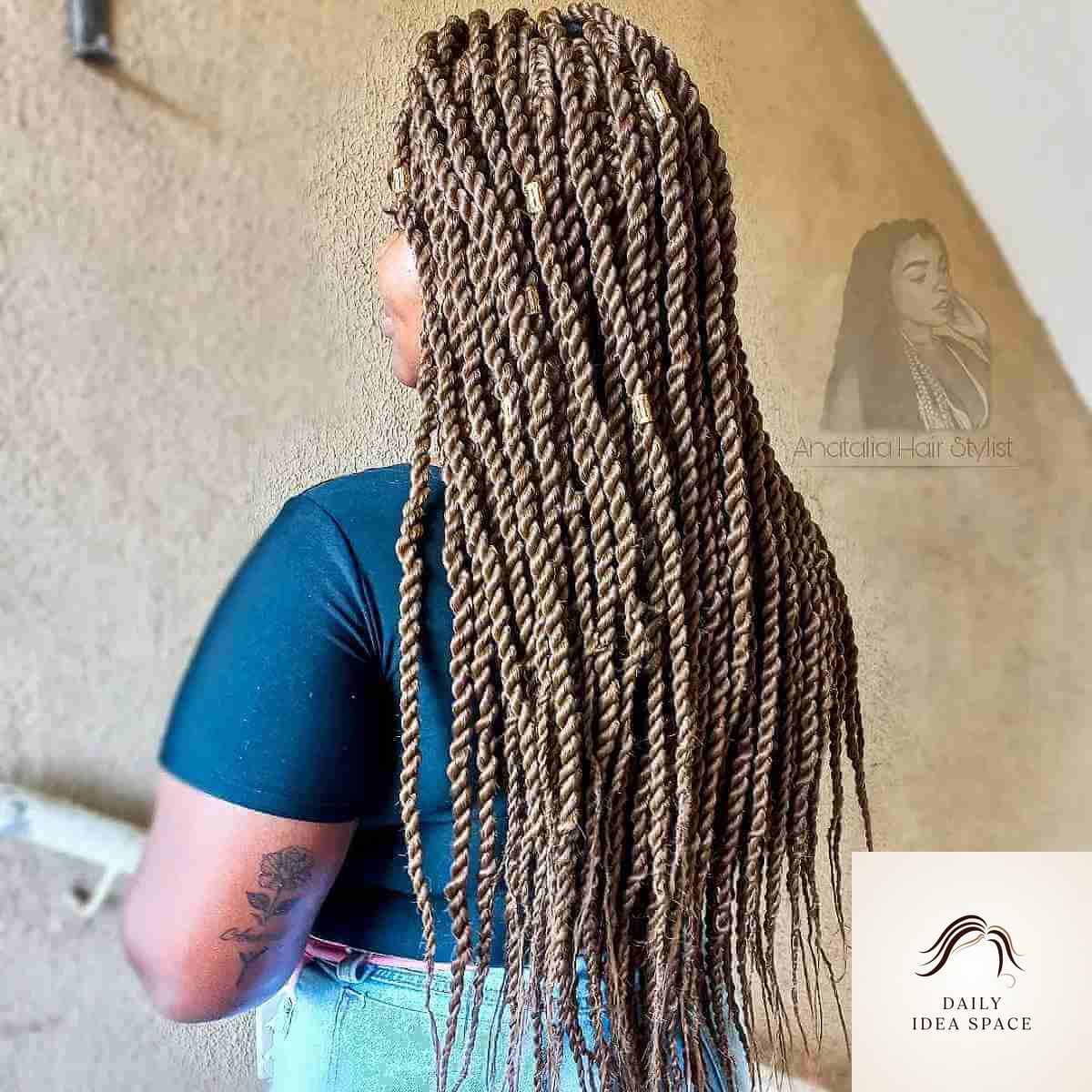 Golden Brown Twist Braids with Hair Cuffs