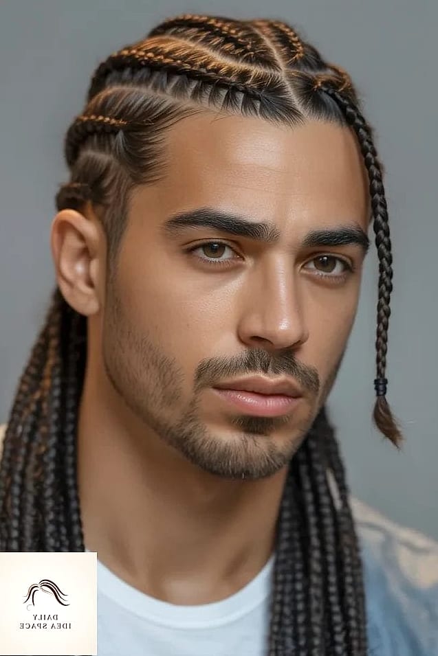 25 Braids For Men Ideas That Are Going Viral on Pinterest Right Now 7 Half-Up Braided Top Knot