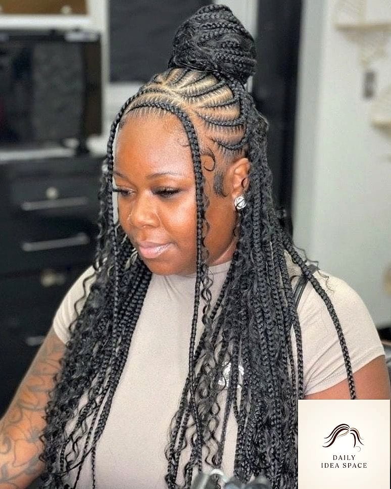 26 Fulani Braids Hairstyles Ideas That Are Gorgeous and So Inspiring 9 Half-Up Fulani Braids