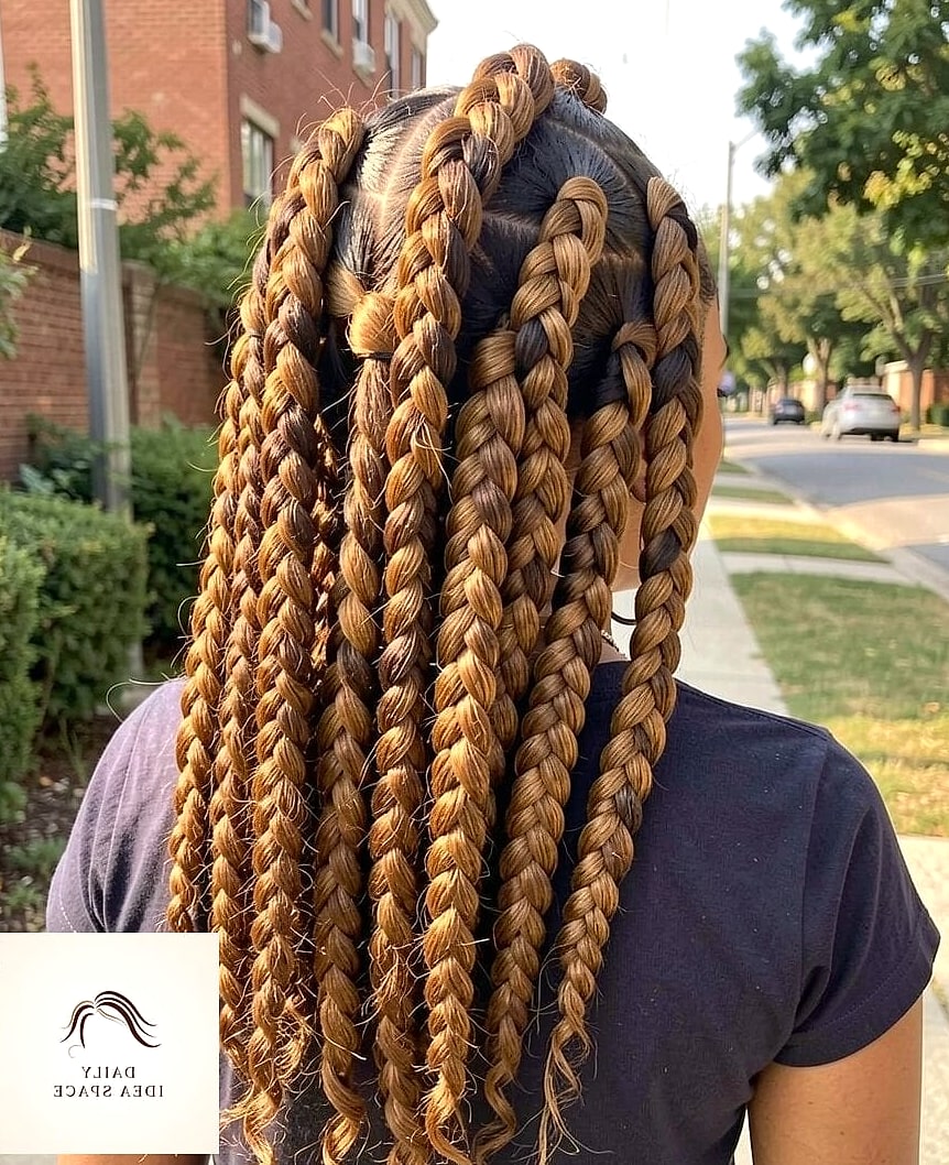 28 Jumbo Box Braids Looks You'll Want to Screenshot Immediately 5 Honey Blonde Jumbo Braids