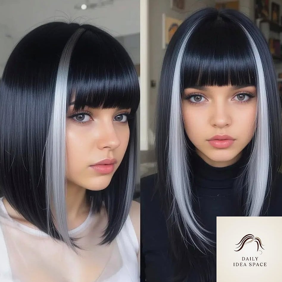 20 Peekaboo Hair Color Ideas That Are Breathtakingly Beautiful 5 Jet Black with Electric Blue Peekaboo