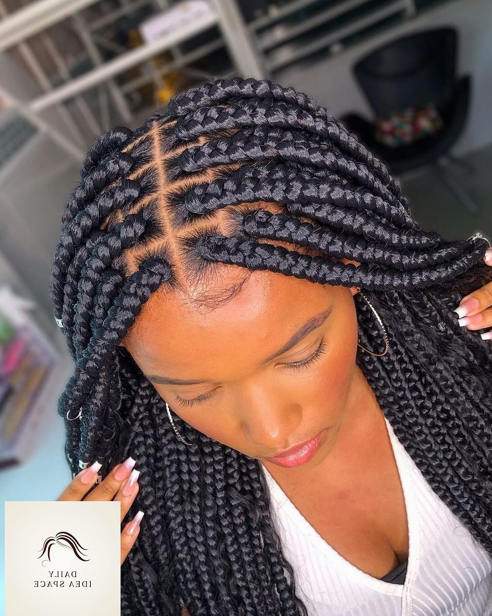 28 Jumbo Box Braids Looks You'll Want to Screenshot Immediately 14 Jumbo Braids Pulled Into Space Buns