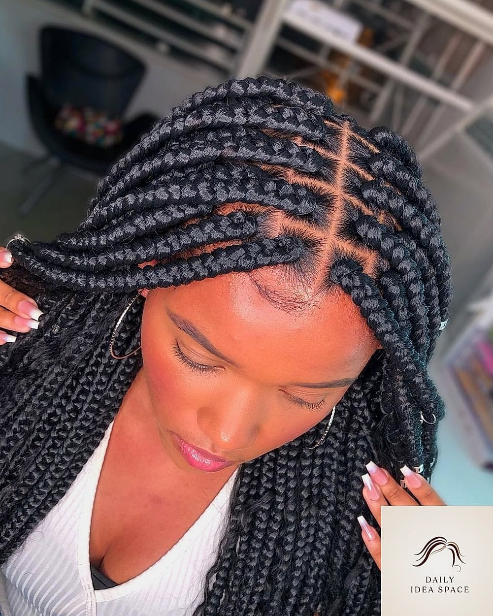 28 Jumbo Box Braids Looks You'll Want to Screenshot Immediately 16 Jumbo Braids with Curtain Fringe