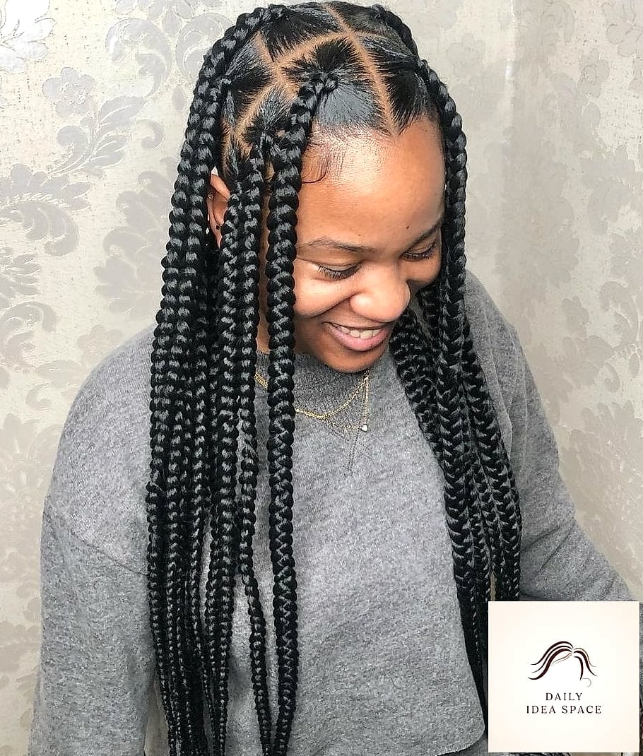 28 Jumbo Box Braids Looks You'll Want to Screenshot Immediately 18 Jumbo Braids with a Middle Part
