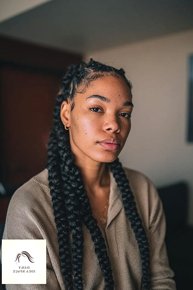 Jumbo Braids with a Deep Side Part