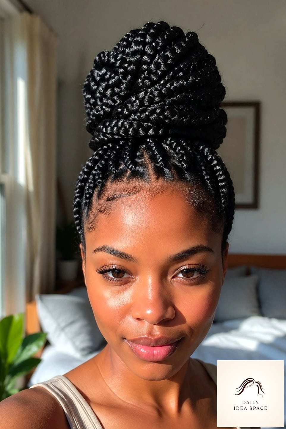 Jumbo Braids in a High Bun