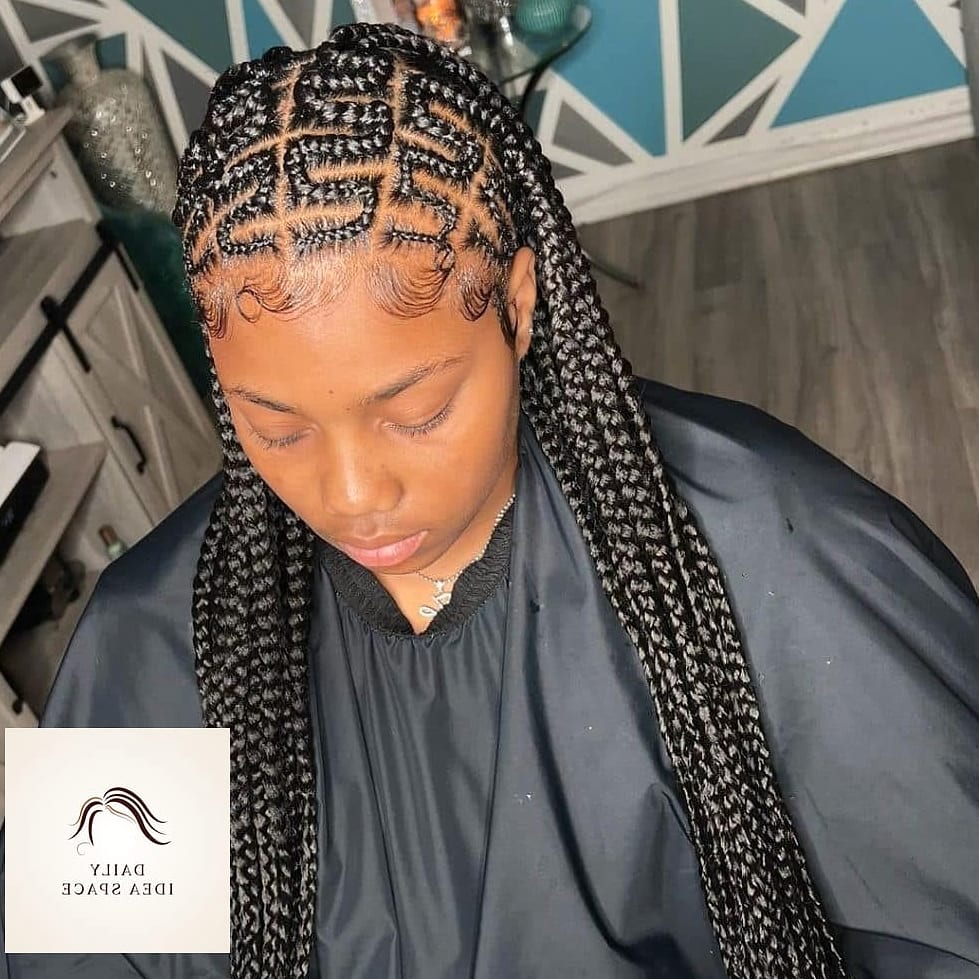 Jumbo Braids with a Zigzag Part