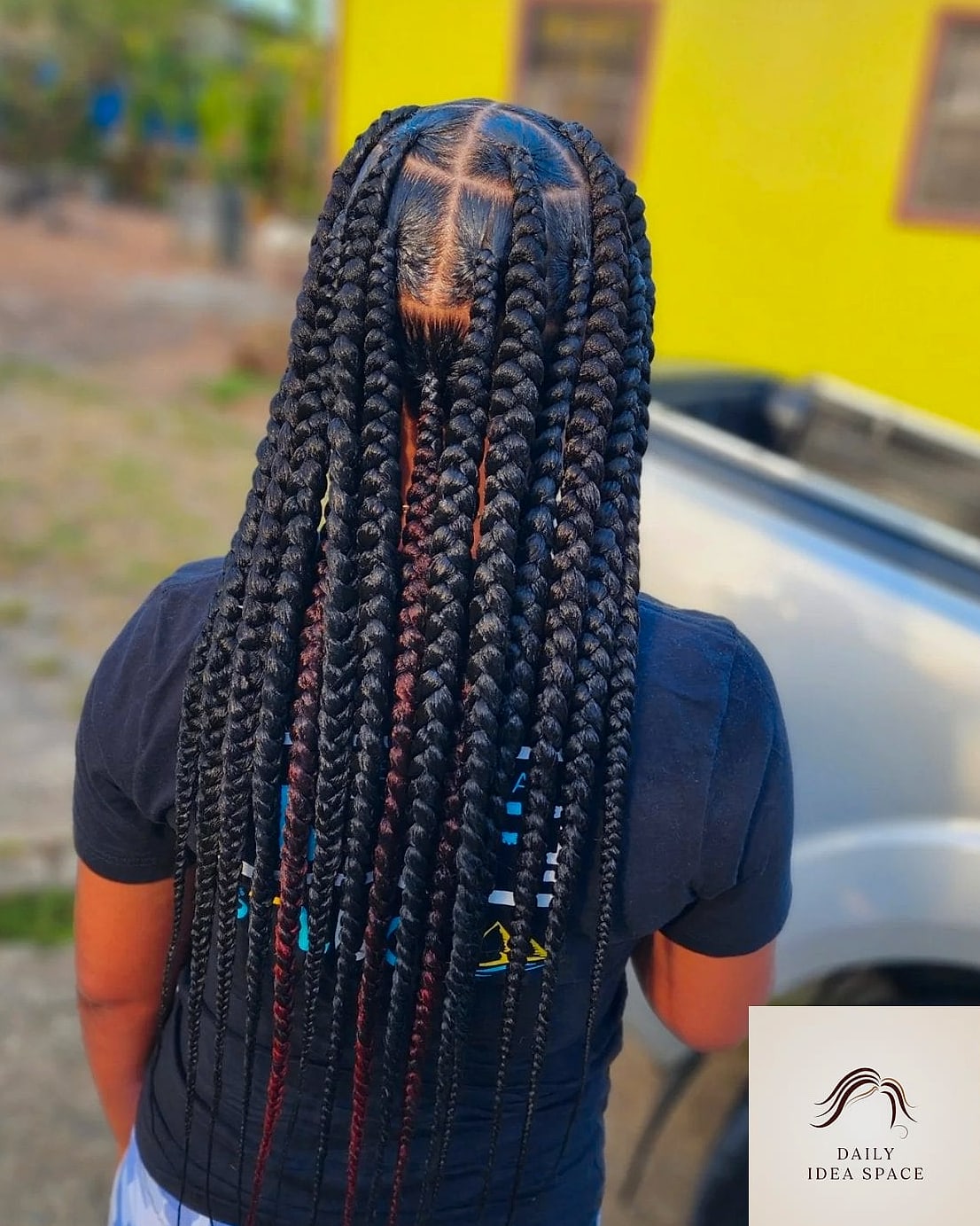 Jumbo Braids with a Bold Center Cornrow