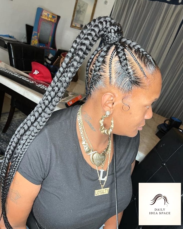 Jumbo Braids with a Wrapped Ponytail Base