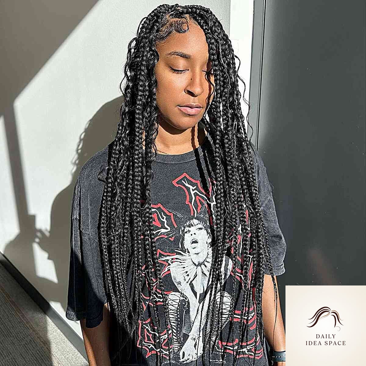 Long Bohemian Knotless Braids with Sleek Edges