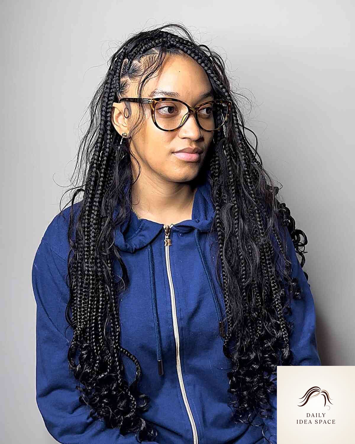 Long Knotless Boho Braids with Curls and Soft Waves
