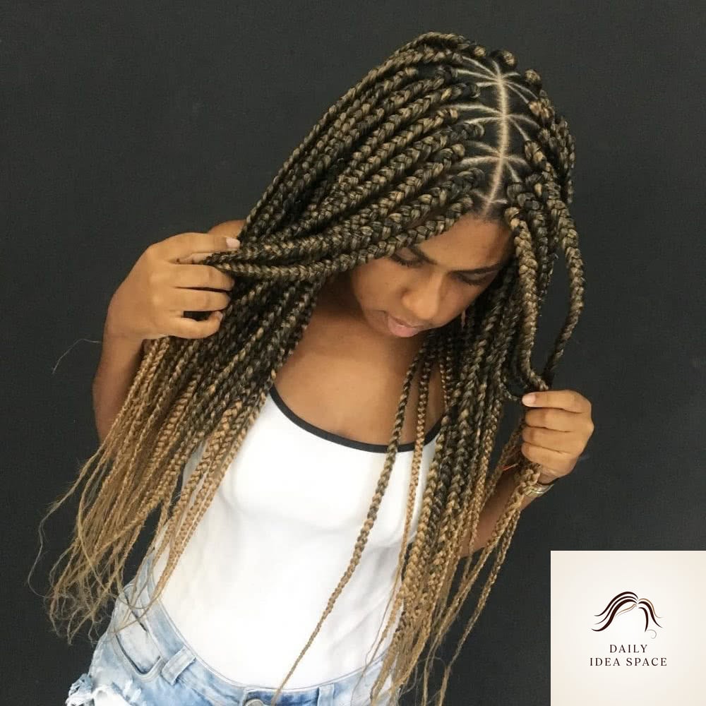 Long Lemonade Braids with Blonde Highlights