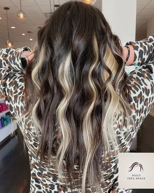 20 Peekaboo Hair Color Ideas That Are Breathtakingly Beautiful 16 Medium Brown with Caramel and Blonde Peekaboo