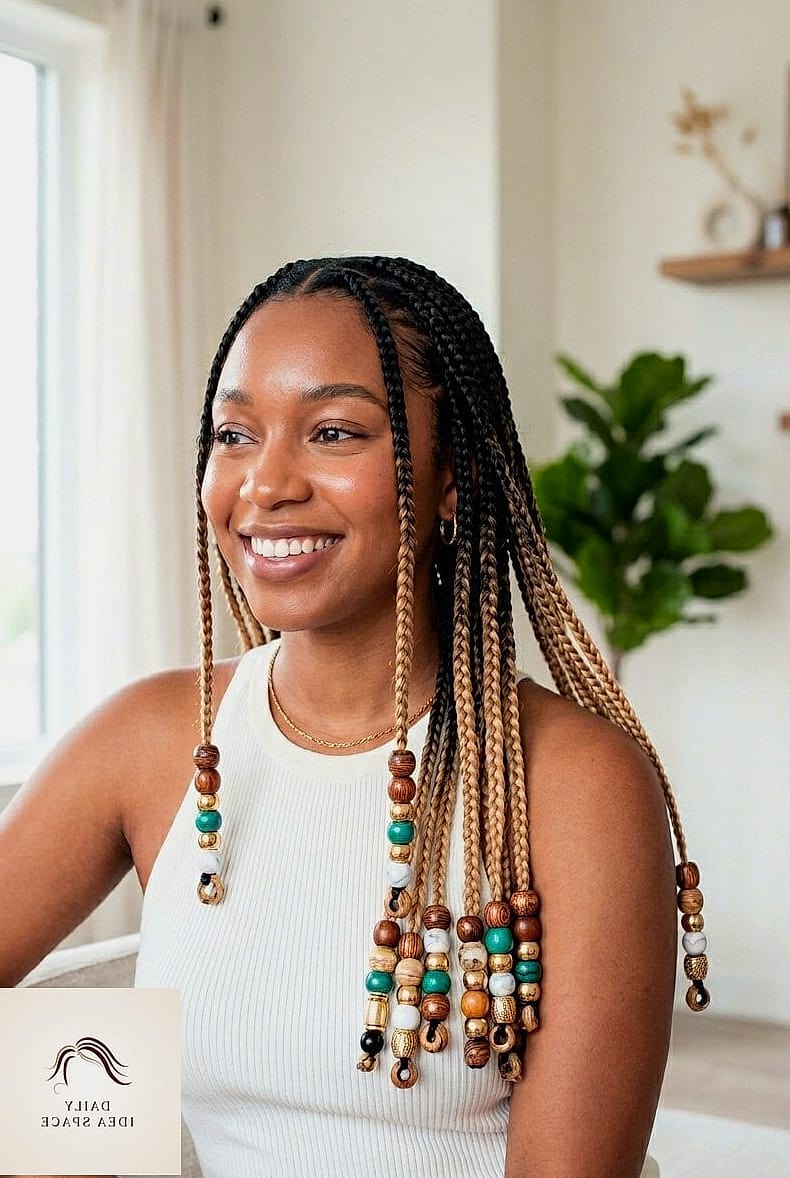 Ombre Beige Braids with Wooden Beads
