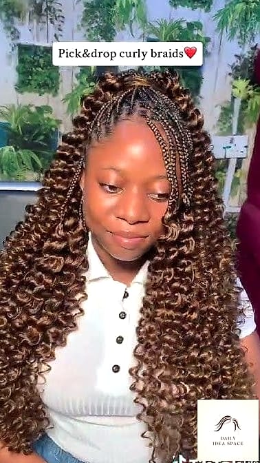 Pick and Drop Braids with Loose Curly Crown