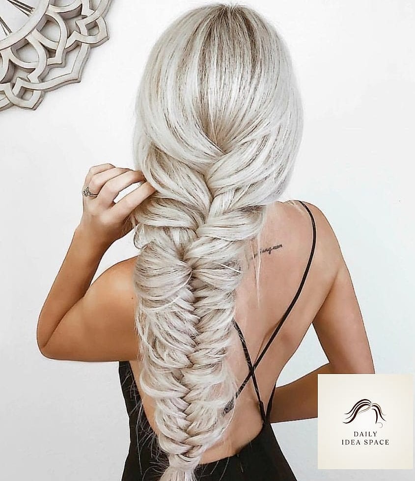 25 Blonde Braids Ideas That Are Going Viral on Pinterest Right Now 8 Platinum Blonde Fishtail Braid