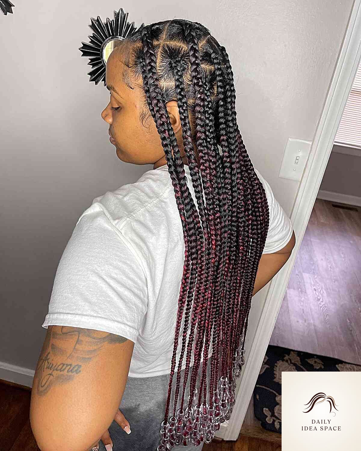 20 Braids Ideas That Are Breathtakingly Beautiful 12 Red Ombre Box Braids with Transparent Beads
