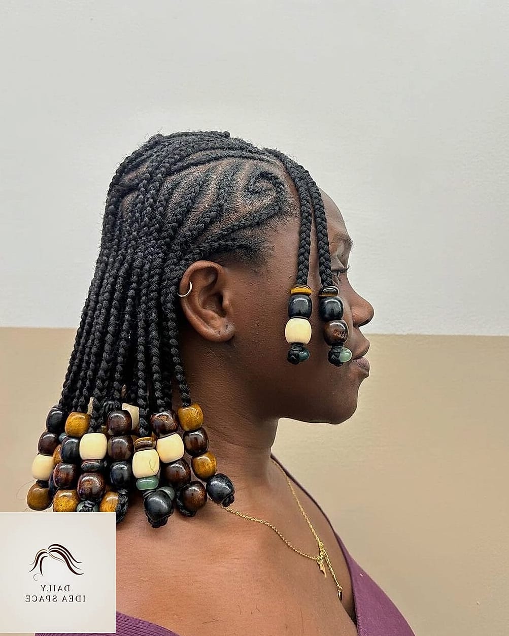 Side-Swept Box Braids with Beads