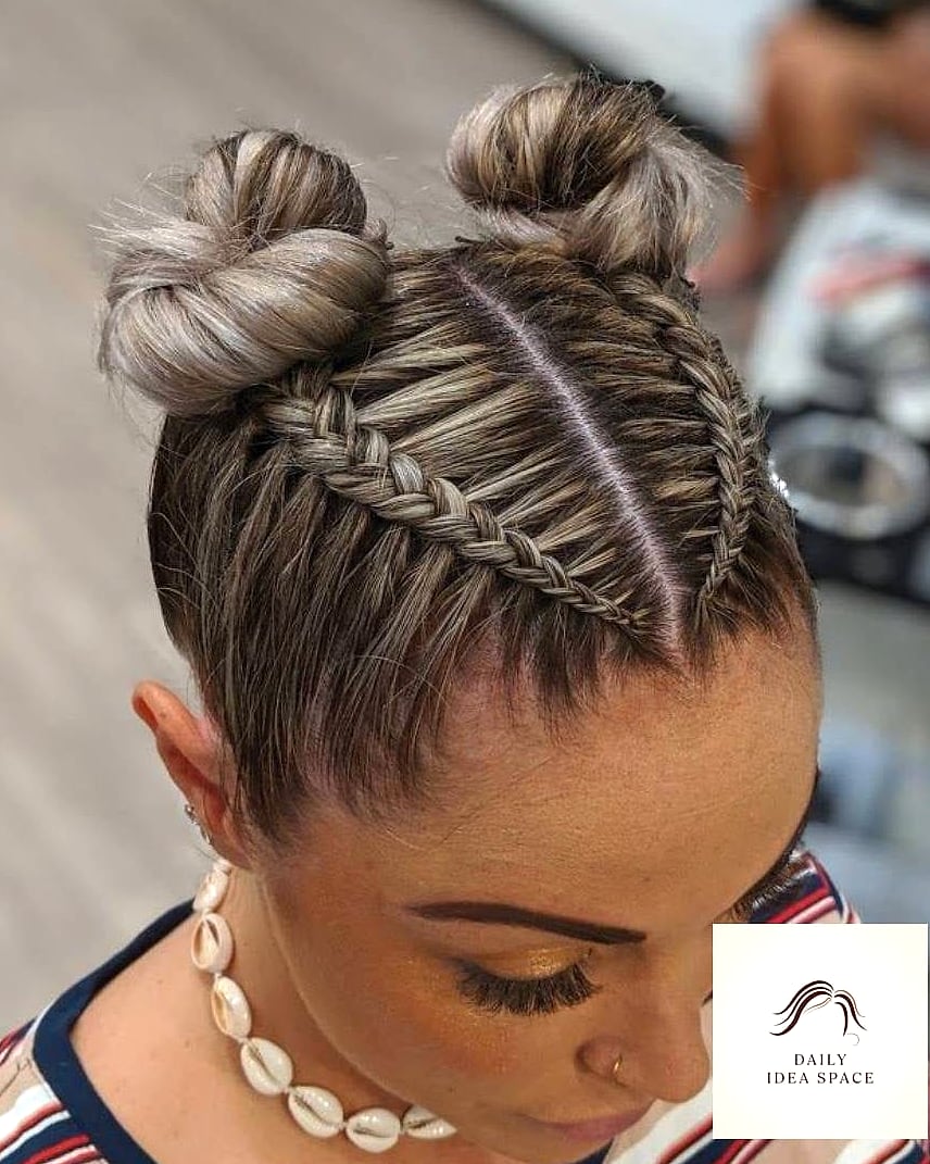 22 Two Braids Hairstyle Ideas That Will Transform Your Look 8 Space Buns Meets Braids