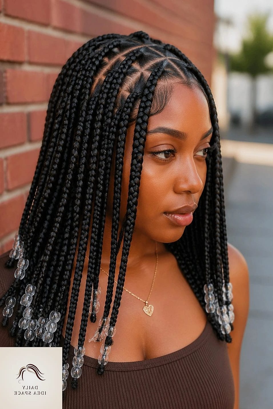 Triangle Knotless Braids with Pink Beads