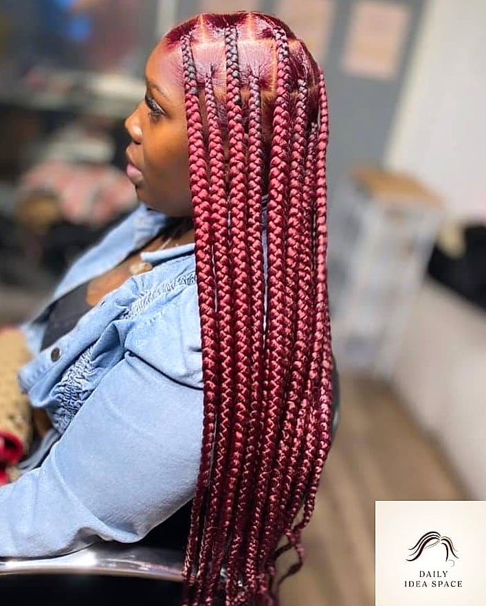 25 2 Braids With Weave Ideas That Are Going Viral on Pinterest Right Now 17 Two Braids With a Burgundy Weave