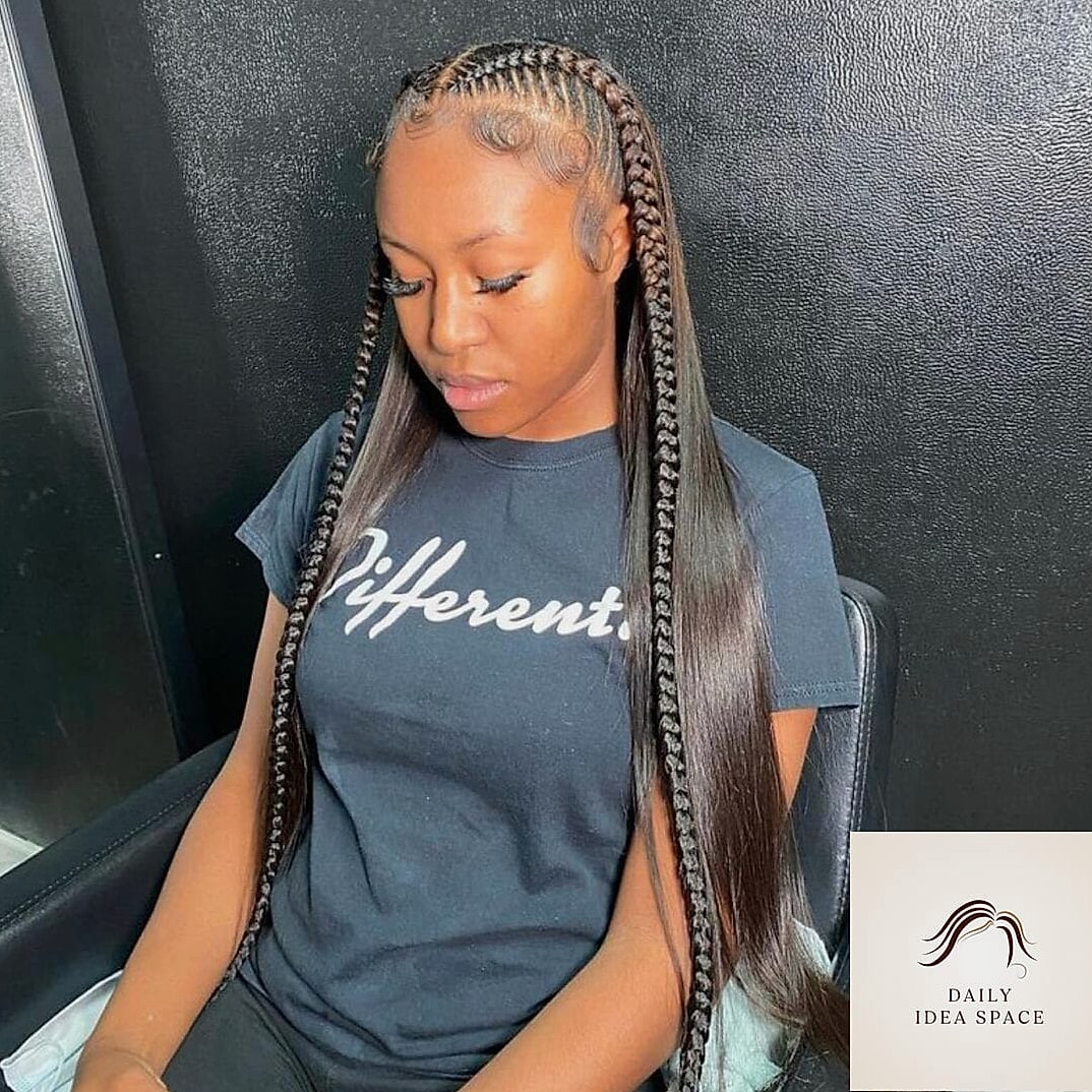 25 2 Braids With Weave Ideas That Are Going Viral on Pinterest Right Now 21 Two Braids With a Glossy Straight Weave