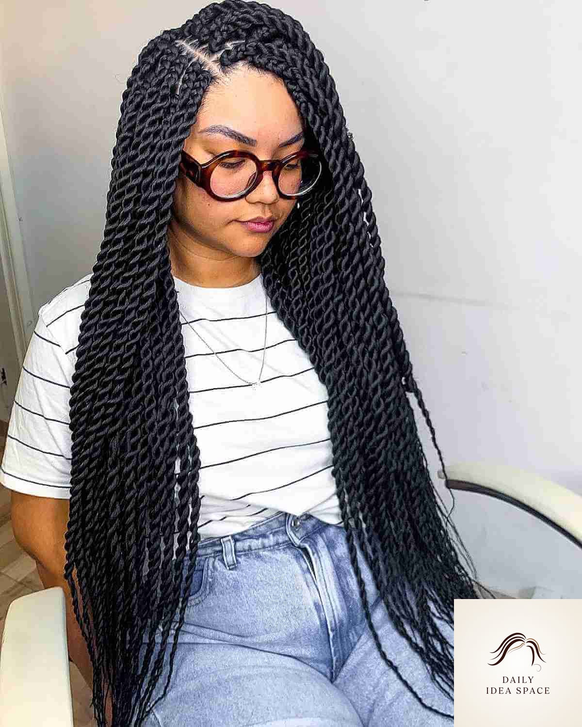 Very Long Side-Parted Twist Braids