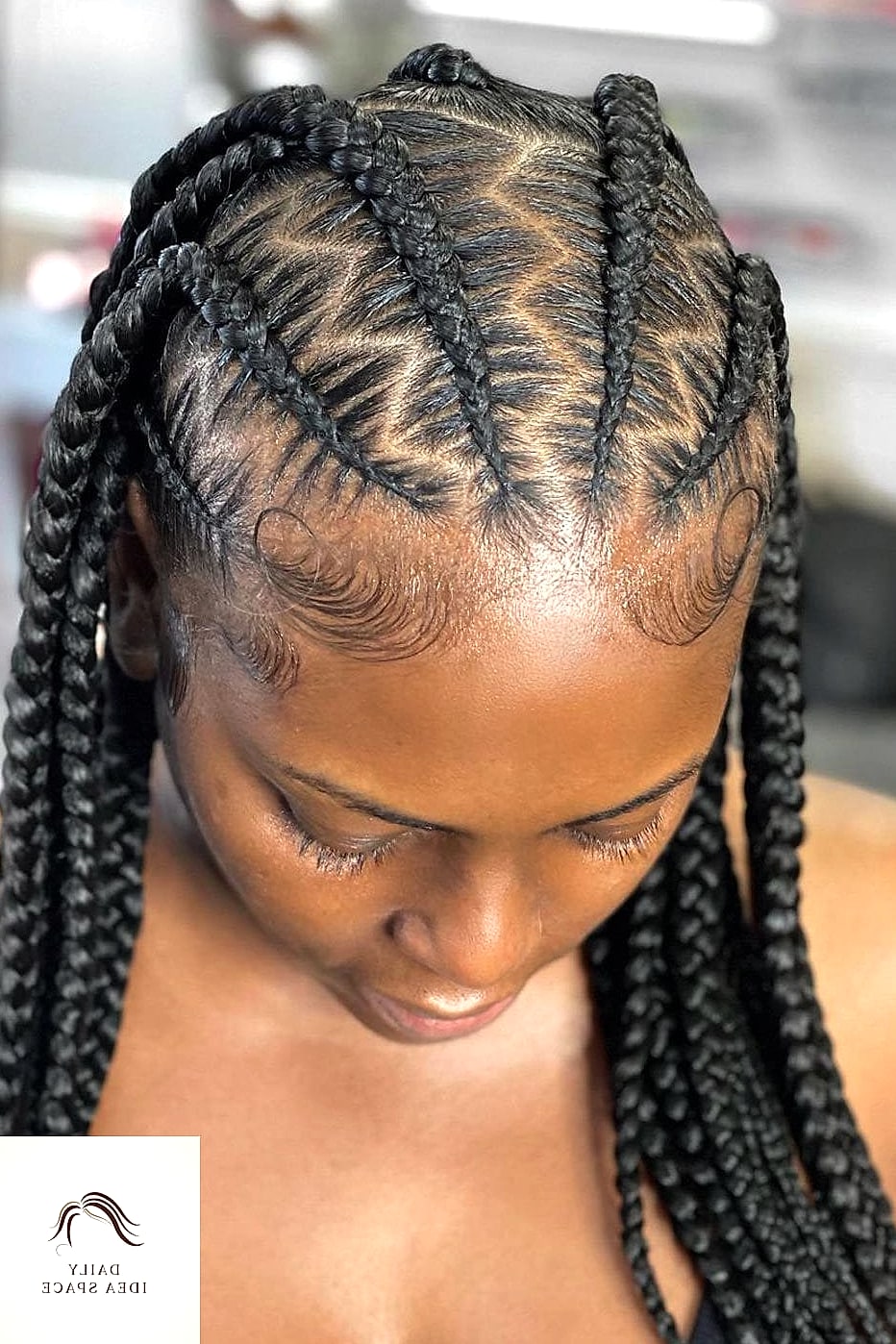 25 2 Braids With Weave Ideas That Are Going Viral on Pinterest Right Now 12 Zigzag Parted Braids With a Silky Weave